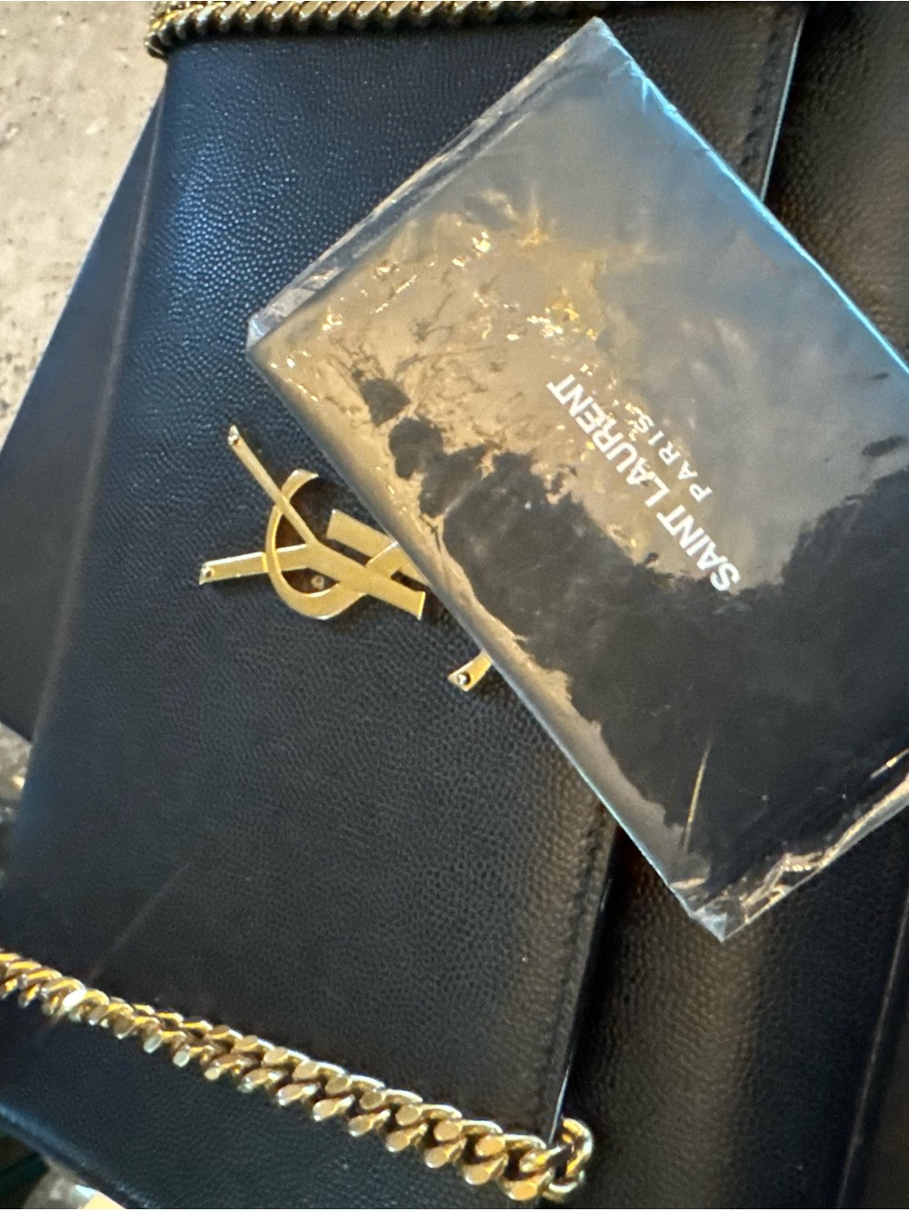 Saint Laurent Black Leather Chain Shoulder Bag with Gold Hardware